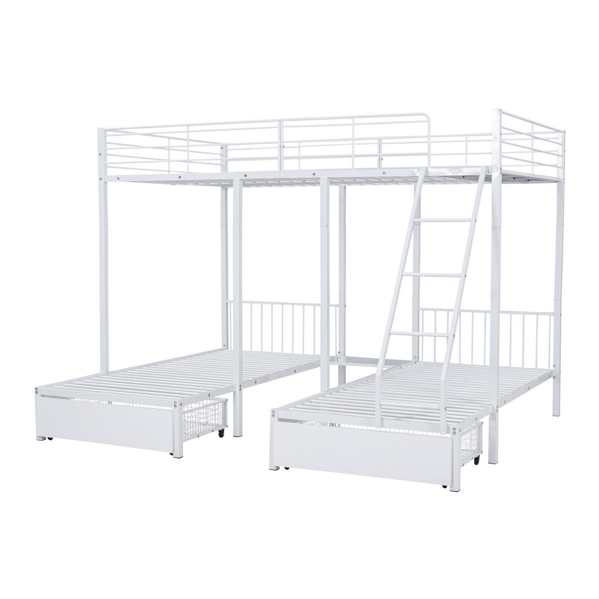 ETAGENBETT aus Metall 246x206x177,8 cm Weiß teilbar mit 2 Schubladen und Sicherheitsgeländer - Weiß, Metall (140/200cm) - Modfu