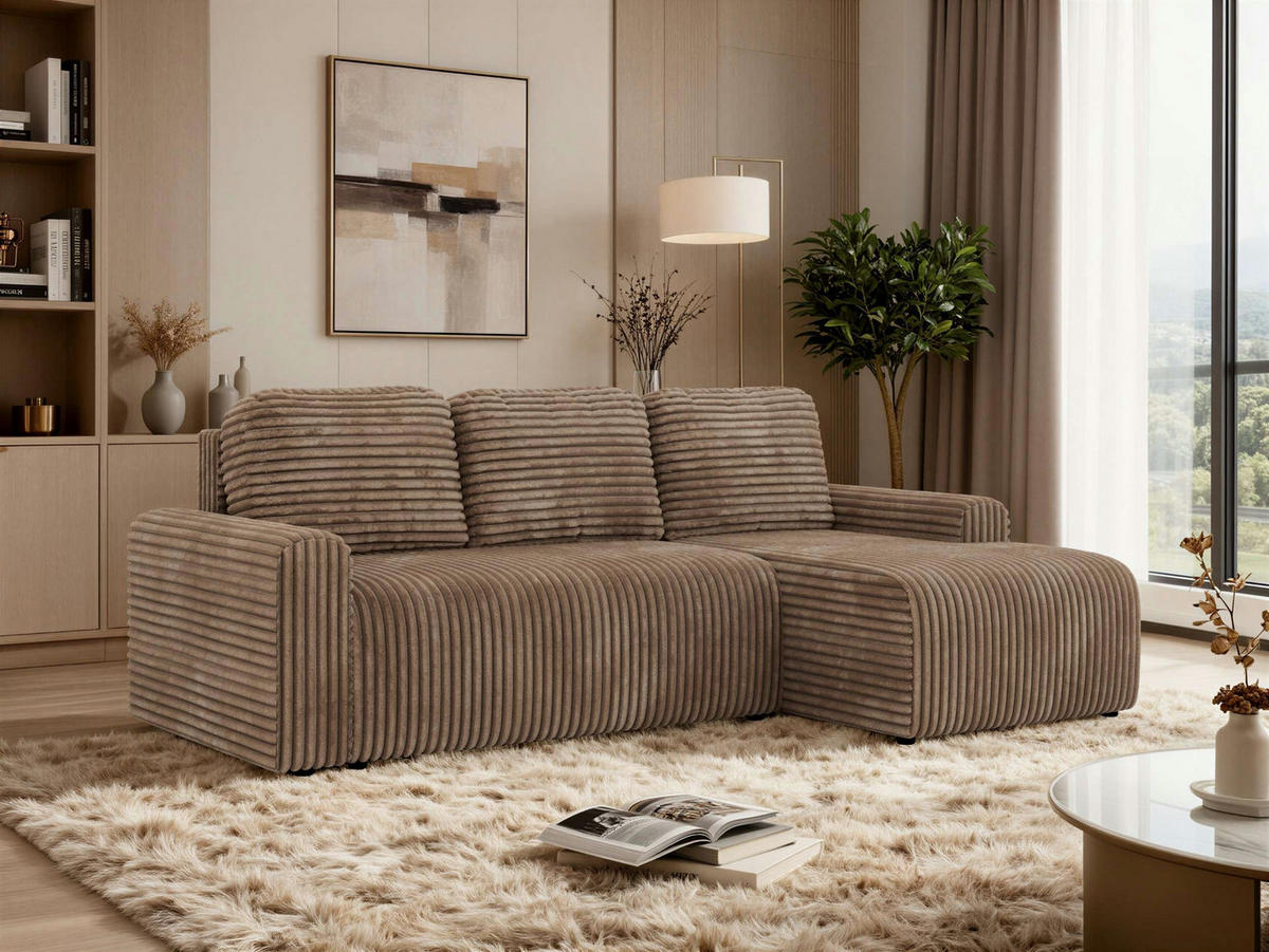 ECKSOFA NESSARO L Braun Cord - Rechts Seite - Schwarz/Braun, Kunststoff/Textil (151/244cm) - MKS