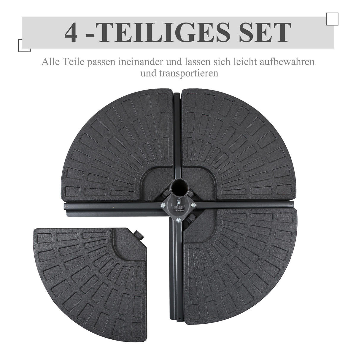 SONNENSCHIRMGEWICHT 4er-Set für Sonnenschirm mit 52 kg Wasser oder 68 kg Sand befüllbar HDPE Schwarz - Schwarz, Kunststoff (48/48cm) - Outsunny