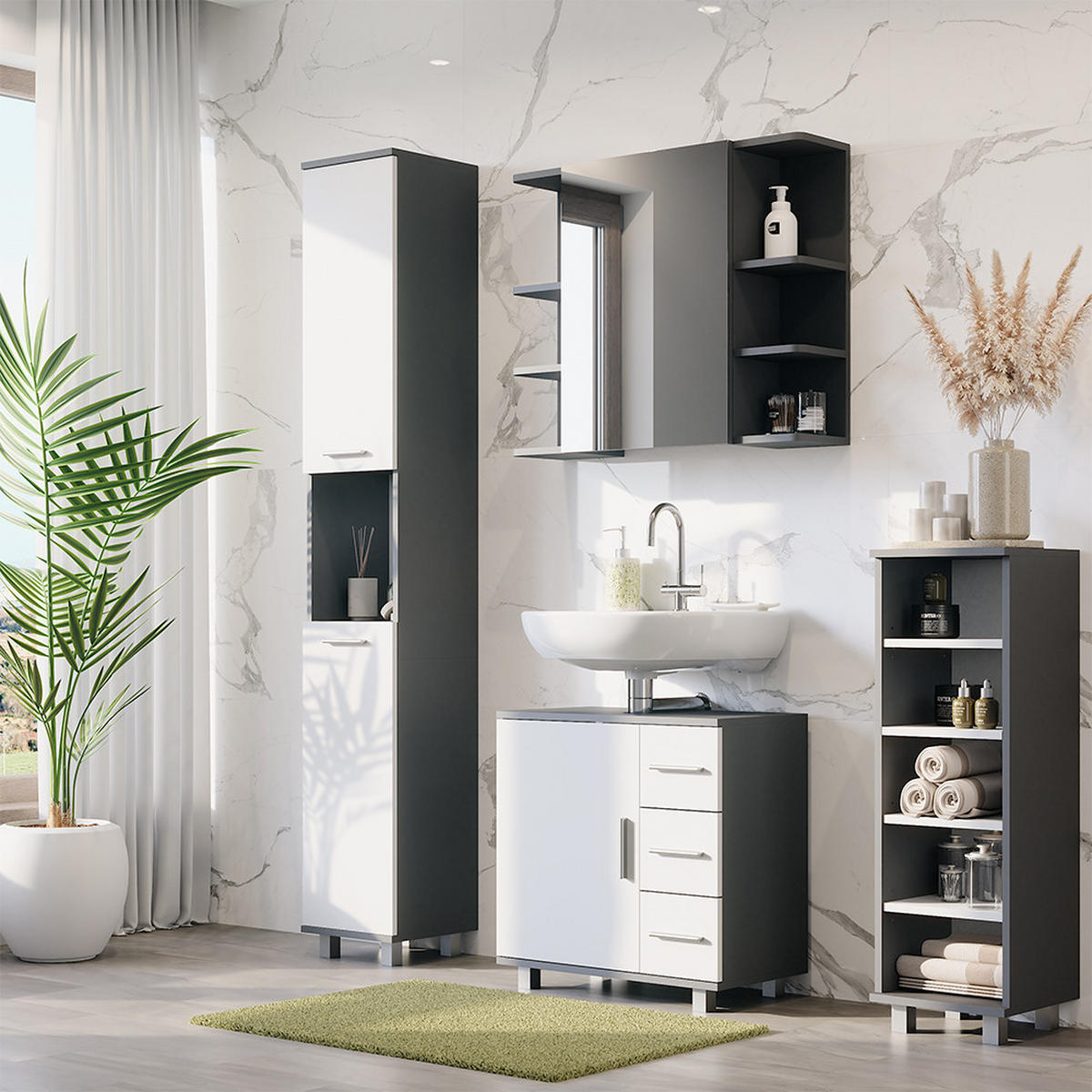 KOUPELNOVÝ NÁBYTEK Ilias Antracitová/bílá - bílá/antracitová, kompozitní dřevo (60.2/60.8/33cm) - Vicco
