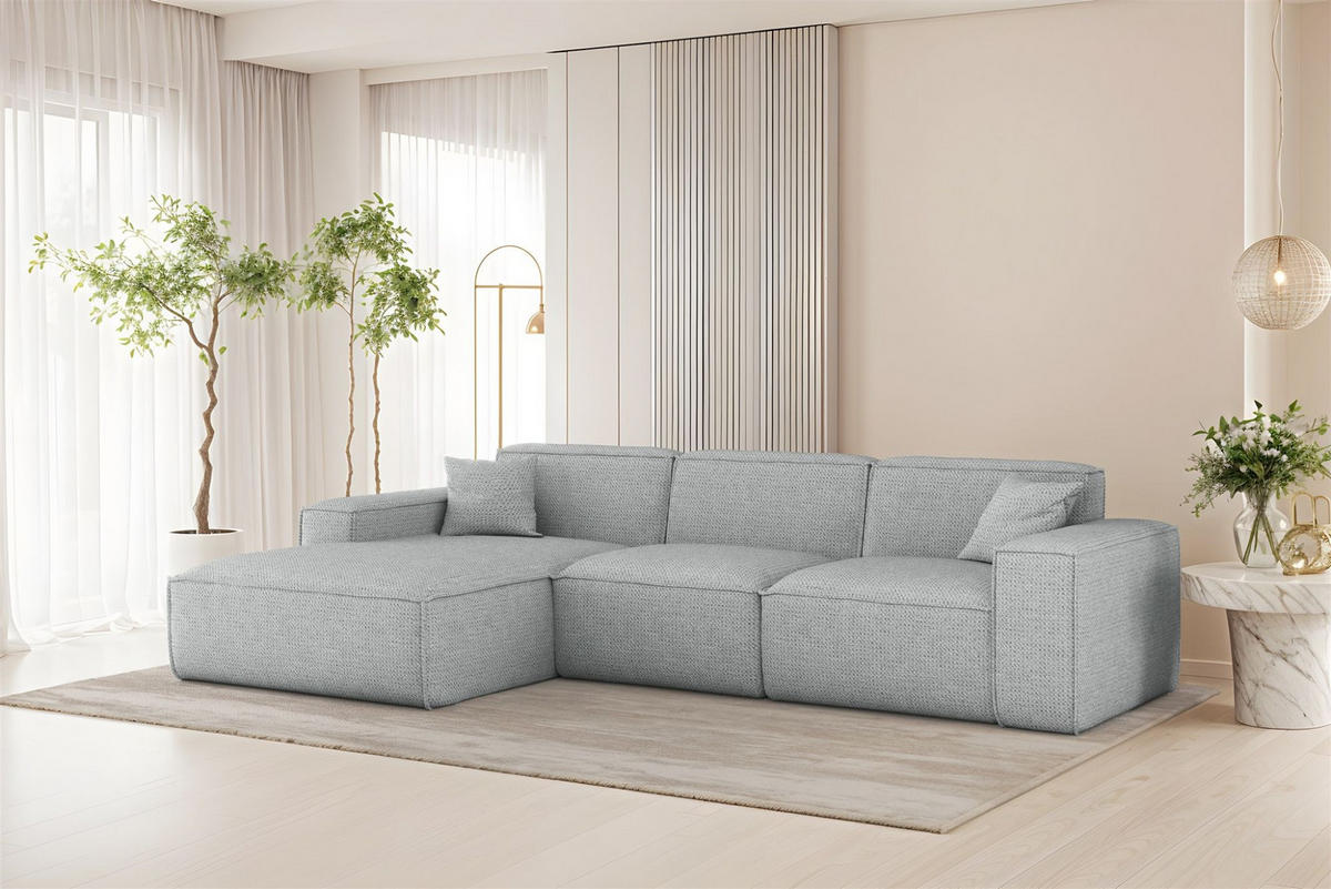 ECKSOFA Celes Premium In Artico - Hellgrau, Holzwerkstoff/Textil (266/165cm) - Fun Möbel