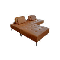 SOFA MIT HOCKER WIOLO 2ER SET Braun Leder - Dunkelbraun/Silberfarben, Leder/Metall (240/83/110cm) - KAWOLA