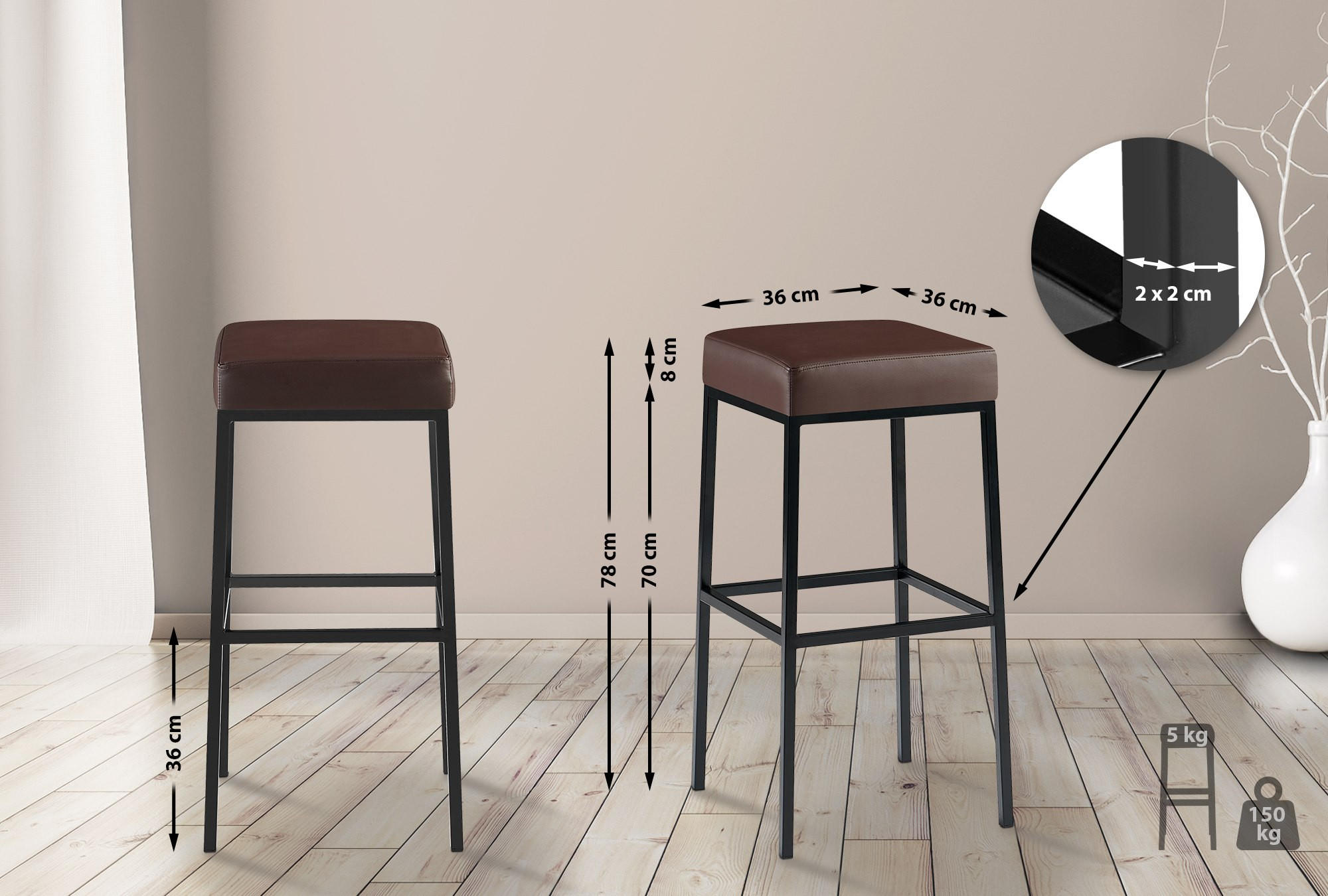 Thumbnail - CLP Barhocker, Braun, Textil, 37x78x37 cm, Esszimmer, Barmöbel, Barhocker