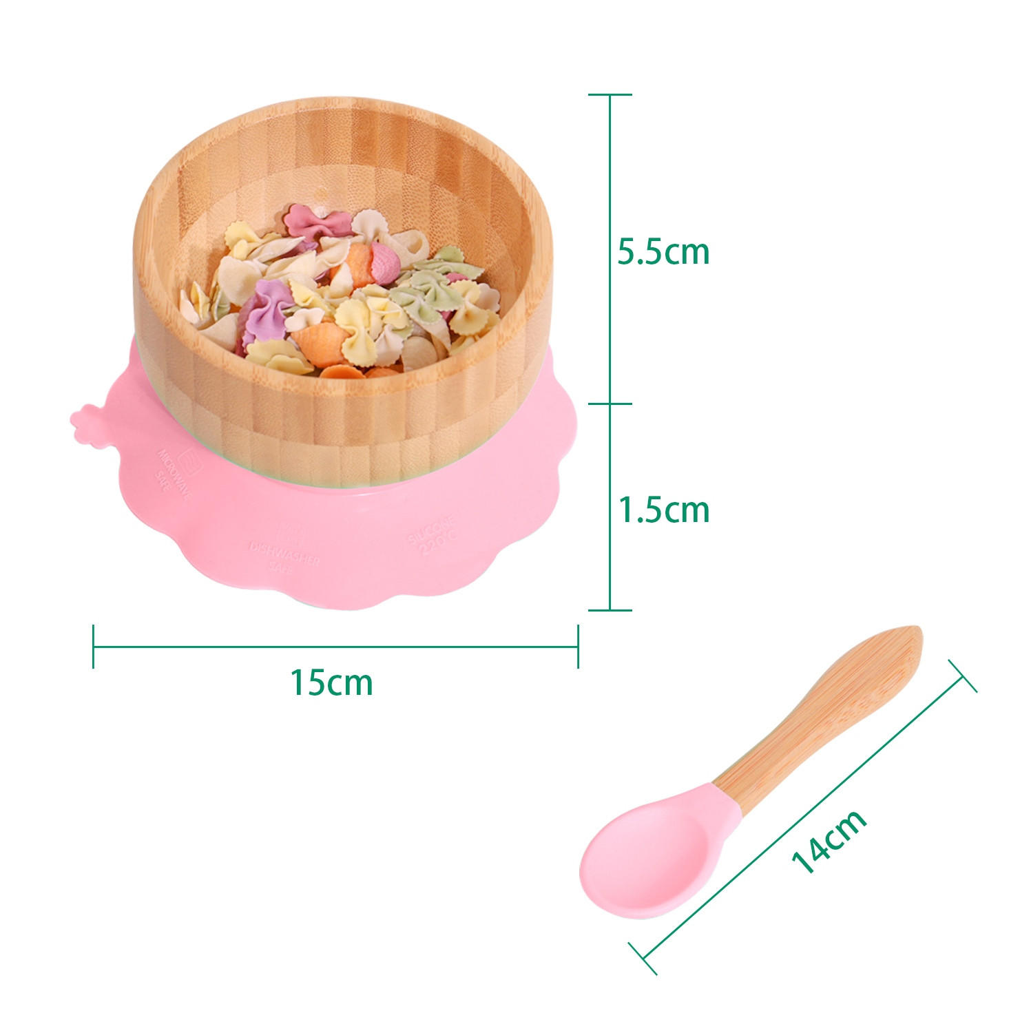 BAMBUSSCHALEN-SET für Babys - Rosa, Naturmaterialien (15/5.5/15cm) - Intirilife