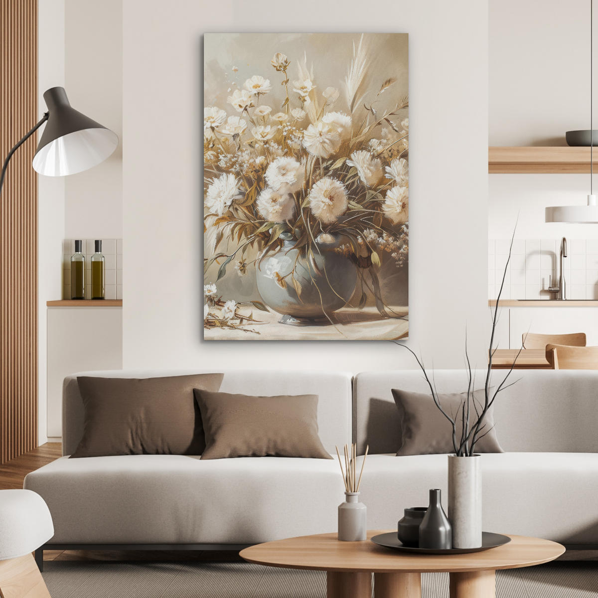 AKUSTIKBILD Blumen - Vase - Stilleben - Beige Wanddeko 60x90 cm - Creme, Kunststoff (60/90/0.9cm) - MuchoWow