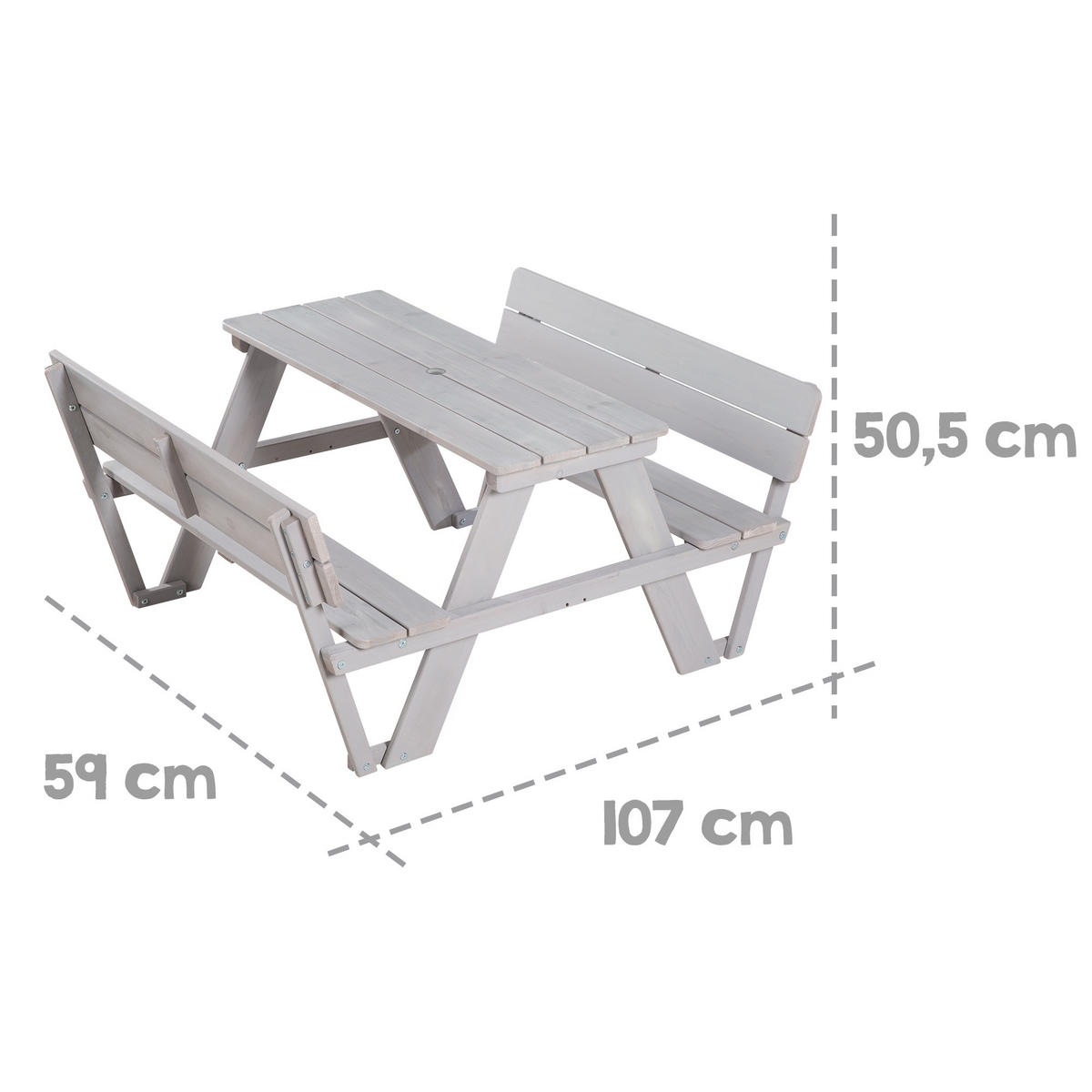 KINDERSITZGRUPPE PICKNICK for 4' Outdoor +, mit Lehne, mit Schirm Set - Hellgrau, Holz - Roba
