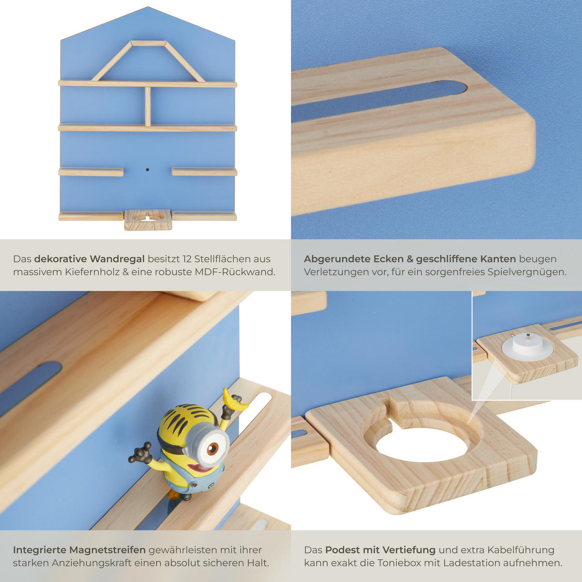 WANDREGAL Mylittle Story,50 x 15,5 x 60 cm, blau - Blau, Holz (50/60/15.5cm) - tectake