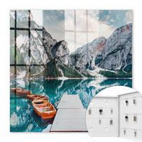 SCHLÜSSELBOX Weiß 30x30 cm – Türöffnung nach rechts - Berglandschaft - Blau, Metall (30/30/5cm) - TULUP