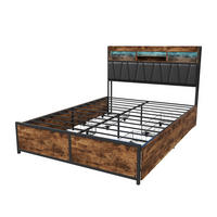 METALLBETT 140x200 cm mit 4 Schubladen - Kopfteil mit offenem Stauraum - LED Beleuchtung & integrierte Ladestation - Schwarz, Metall (140/200cm) - DELFA