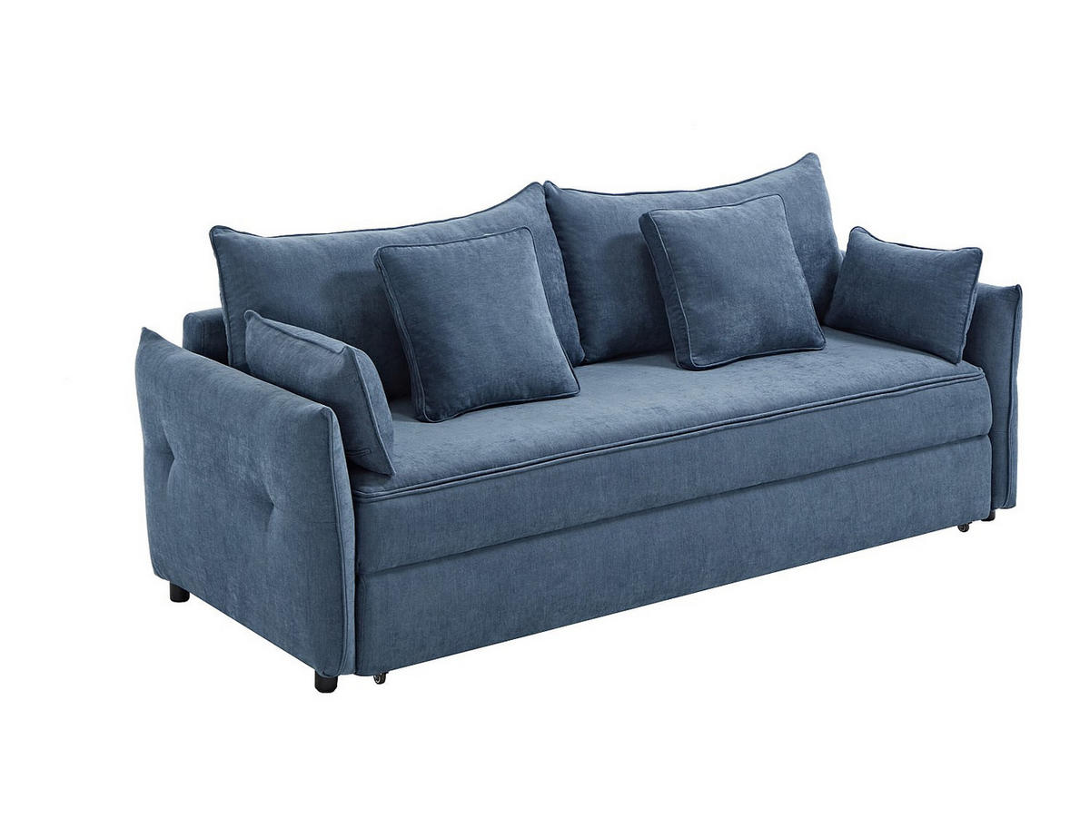 3-SITZER-SCHLAFSOFA aus blauem Stoff mit Memory-Schaum-Sitz SITALA - Blau, Textil (220/92/87cm) - Vente-Unique