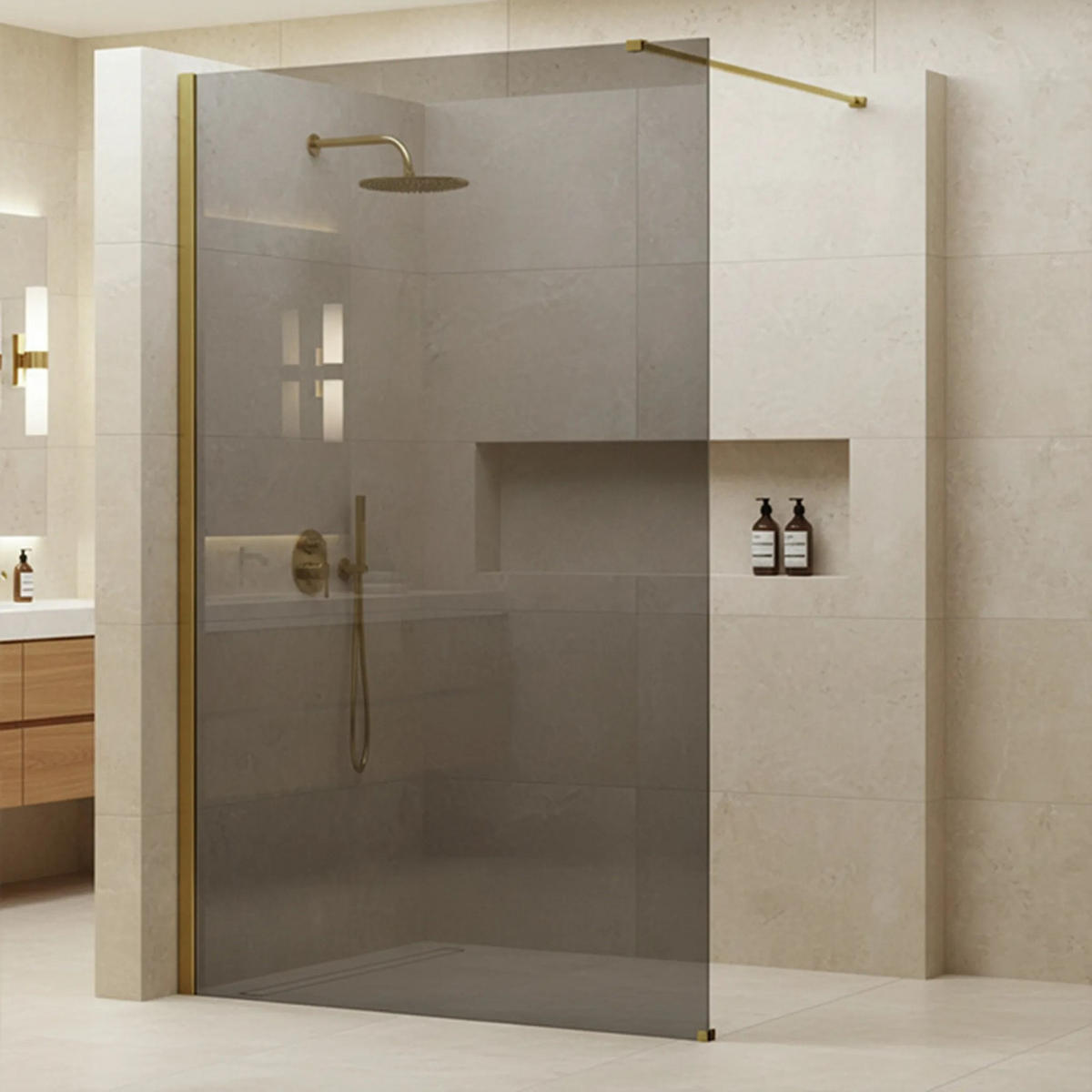 DUSCHWAND Rea Flexi Grey / Gold 120 - Goldfarben, Glas (120/120/195cm) - REA