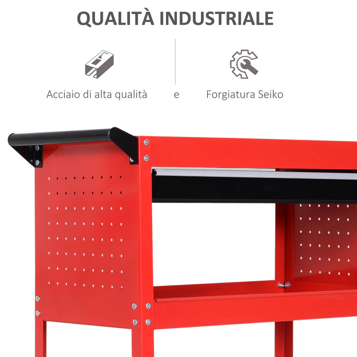 WERKZEUGWAGEN, Stahlwagen mit Schublade und 3 Ablagen, 82 x 35 x 76 cm, Rot - Multicolor, Kunststoff (35/76/82cm) - FORIOUS