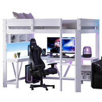 HOCHBETT 90/200 cm weiß aus Kiefer und MDF mit Schreibtisch & LED - Weiß, Holzwerkstoff (90/200cm) - OKWISH