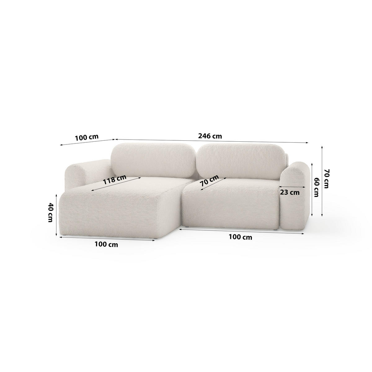 ECKSOFA mit Schlaffunktion Thekla Mini, Beige - Beige, Textil (246/100cm) - Fedve