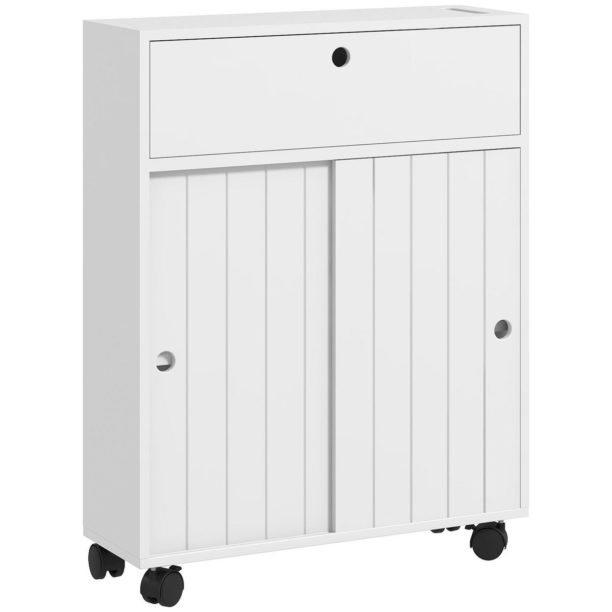 MIDISCHRANK DE-17308 mit Rollen & Toilettenpapierhalter Weiß - Weiß, Holzwerkstoff (17/67/52cm) - ComfortXL