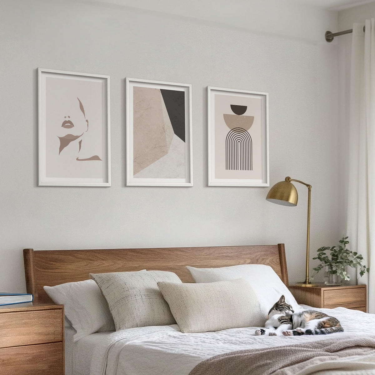 BILDER SET 3er Set - 40x60 cm Weißer Rahmen - Abstrakte Gesichtsformen - Weiß, Kunststoff (40/60cm) - TULUP