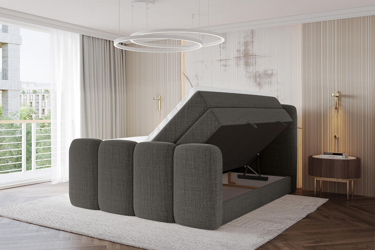 BOXBETT mit Matratze H3|H4 - NINA-Z KING - 160x200 cm - Grau - Grau, Holzwerkstoff (160/200cm) - ALTDECOR