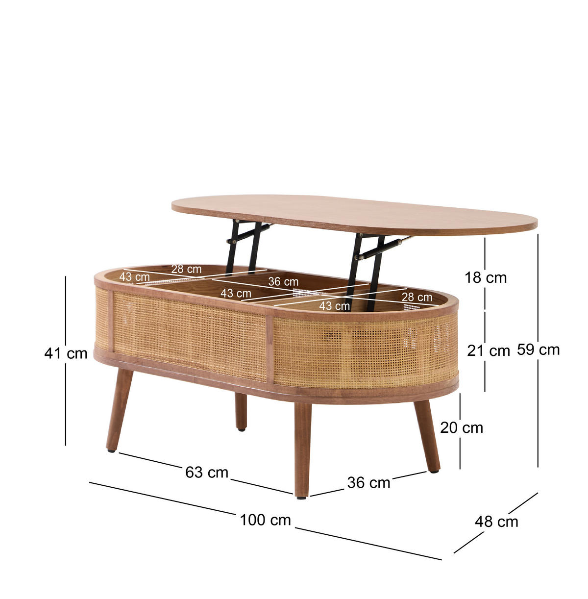 COUCHTISCH Rund Braun 100 x 48 x 41 cm - Braun, Holz (48/100/41cm) - Nordlys