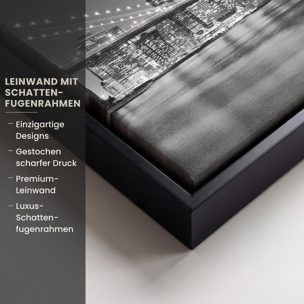 LEINWAND Bilder mit Rahmen - New York - Brücke - Brooklyn - Schwarz und weiß - Architektur - 20x20 - Schwarz, Textil (20/20cm) - MuchoWow