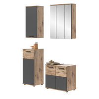 BADMÖBEL-SET Eiche, grau 4-teilig 112 cm mit Soft-Close, Badezimmereinrichtung - Eichefarben/Grau, Glas/Holzwerkstoff (112/190/34cm) - Inn.Furn