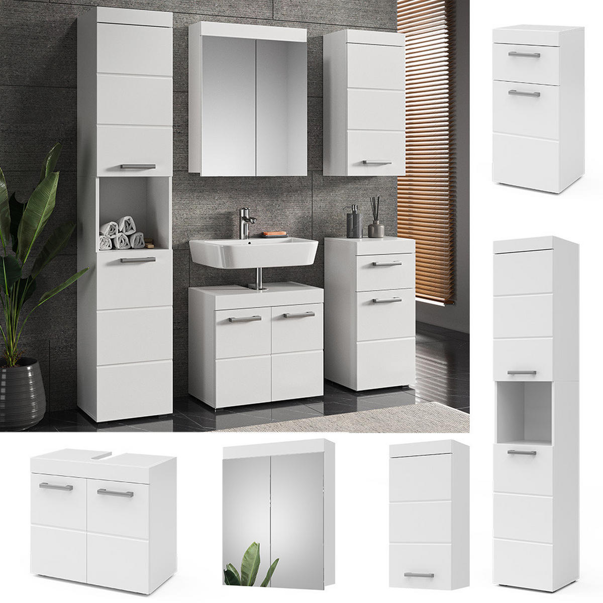 BADMÖBEL-SET Luna Weiß 5 Teile - Weiß, Holzwerkstoff (60/56/34cm) - Vicco