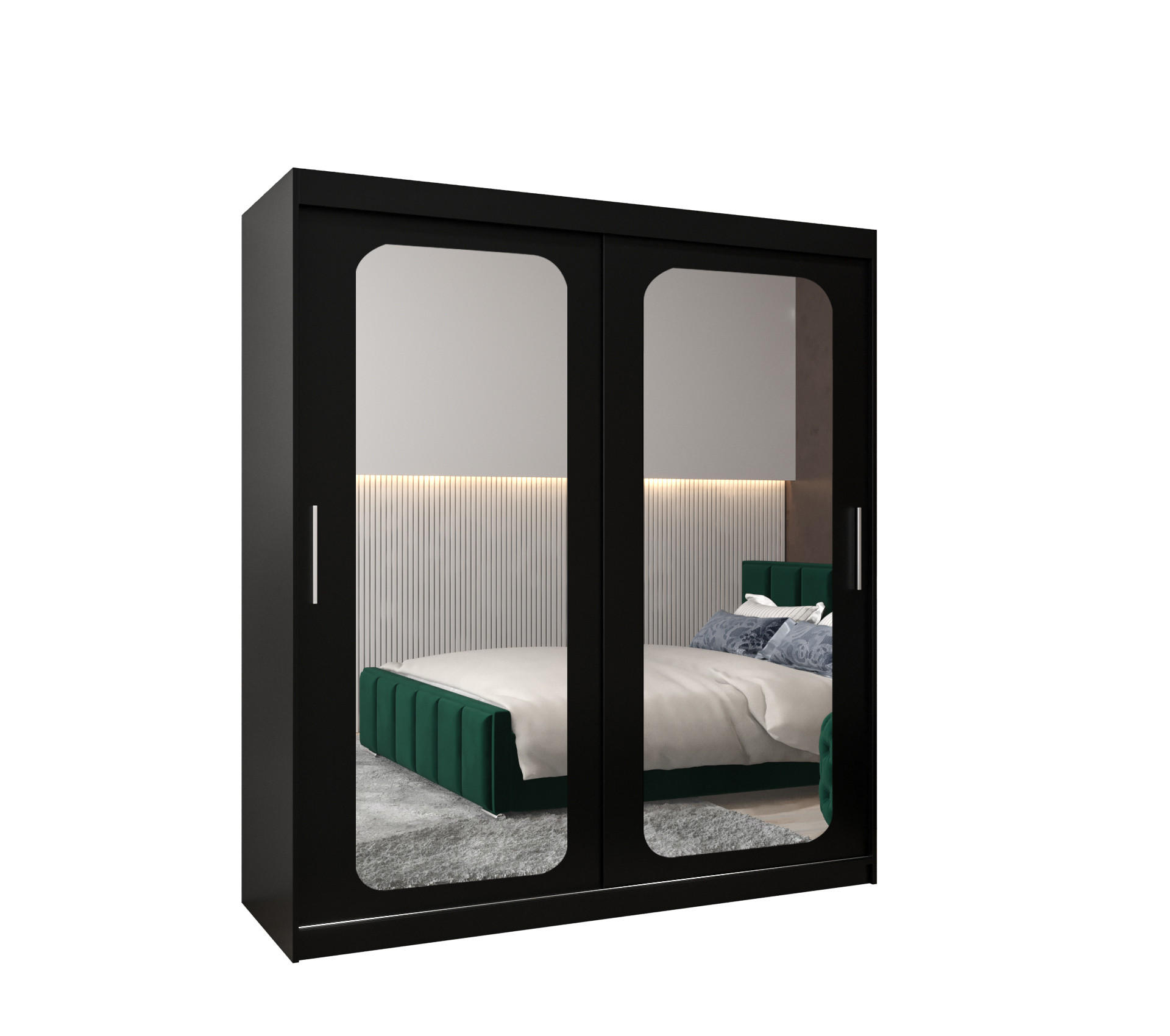 SCHWEBETÜRENSCHRANK 200/180/62 2-türig - Silberfarben/Schwarz, Holz/Kunststoff (180/200/62cm) - MÖBEL KRYSPOL