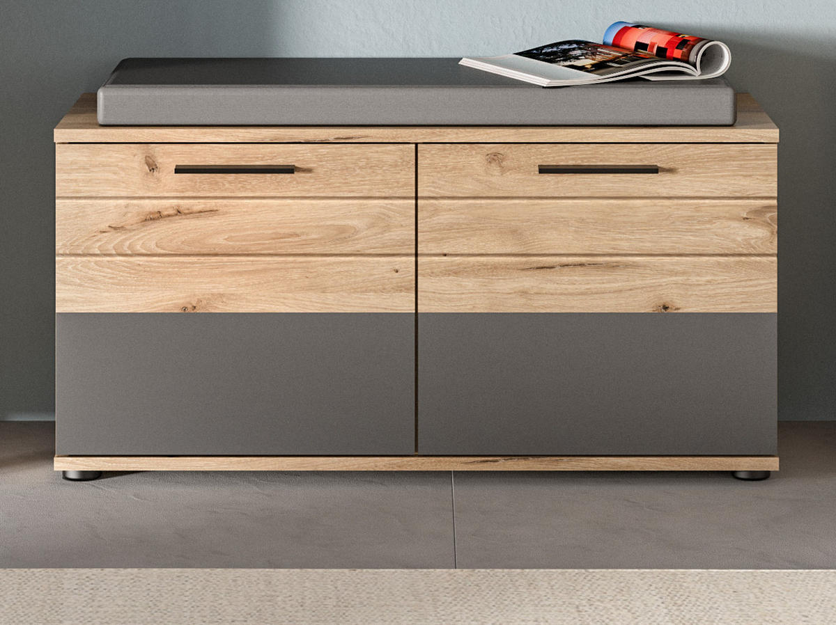 GARDEROBENBANK Eiche, grau 90 cm mit Soft-Close - Eichefarben/Dunkelgrau, Holzwerkstoff/Kunststoff (90/51/37cm) - Inn.Furn