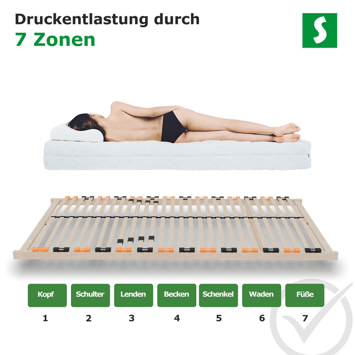 LATTENROST ErgoFlex – 140/200 cm, 7 Zonen, Härtegrad einstellbar - Eschefarben, Holz/Metall (140/200cm) - Schlaftroll