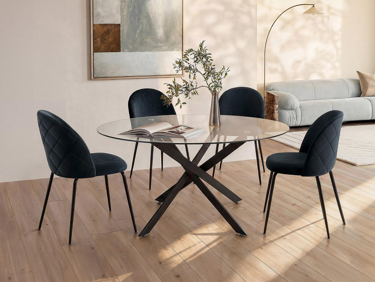 ESSTISCH - 6 Personen - Glas - Transparent, Schwarz - COSIMA - Transparent/Schwarz, Glas (160/160/72.5cm) - Vente-Unique