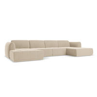 WOHNLANDSCHAFT Samt Stoff Beige - Beige/Creme, Kunststoff/Textil (370/74/170cm) - Makamii