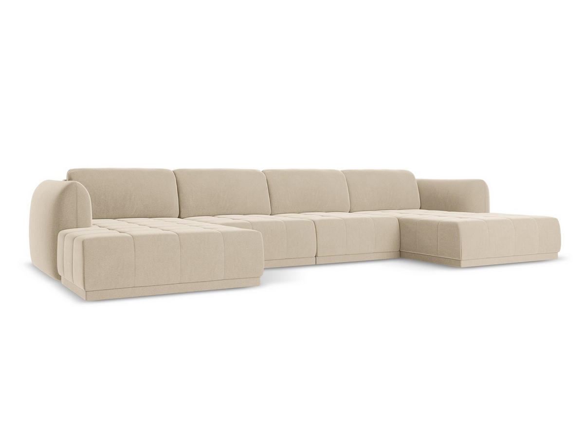 WOHNLANDSCHAFT Samt Stoff Beige - Beige/Creme, Kunststoff/Textil (370/74/170cm) - Makamii