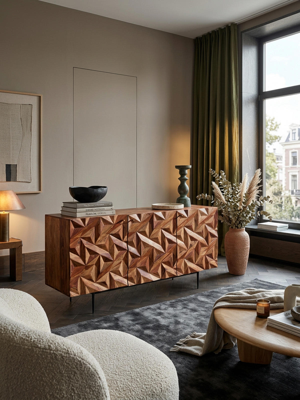 SIDEBOARD – "Metallux", Massivholz, braun, 3D-Oberfläche, modern - Schwarz/Braun, Holz/Metall (144/72/47cm) - KADIMA DESIGN