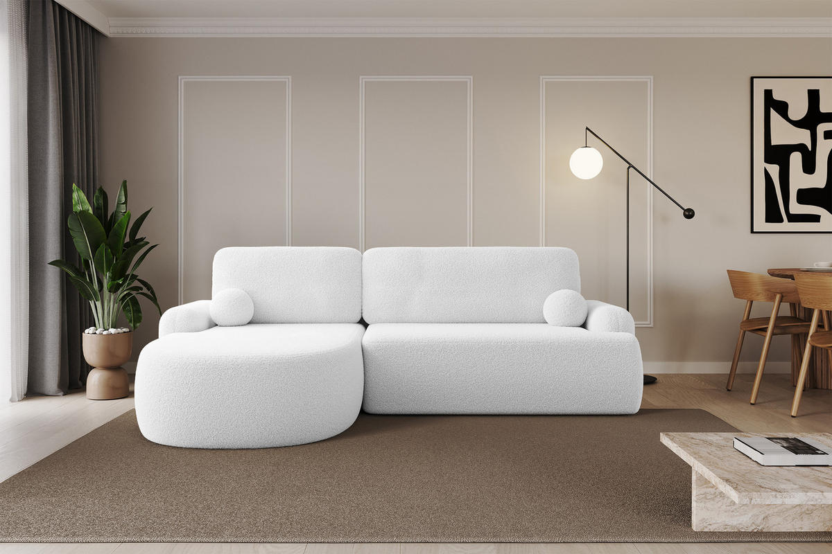 ECKSOFA mit Schlaffunktion und Bettkasten LIRA-L - 264x172x89 Weiß - Weiß, Holzwerkstoff/Textil (264/172cm) - ALTDECOR