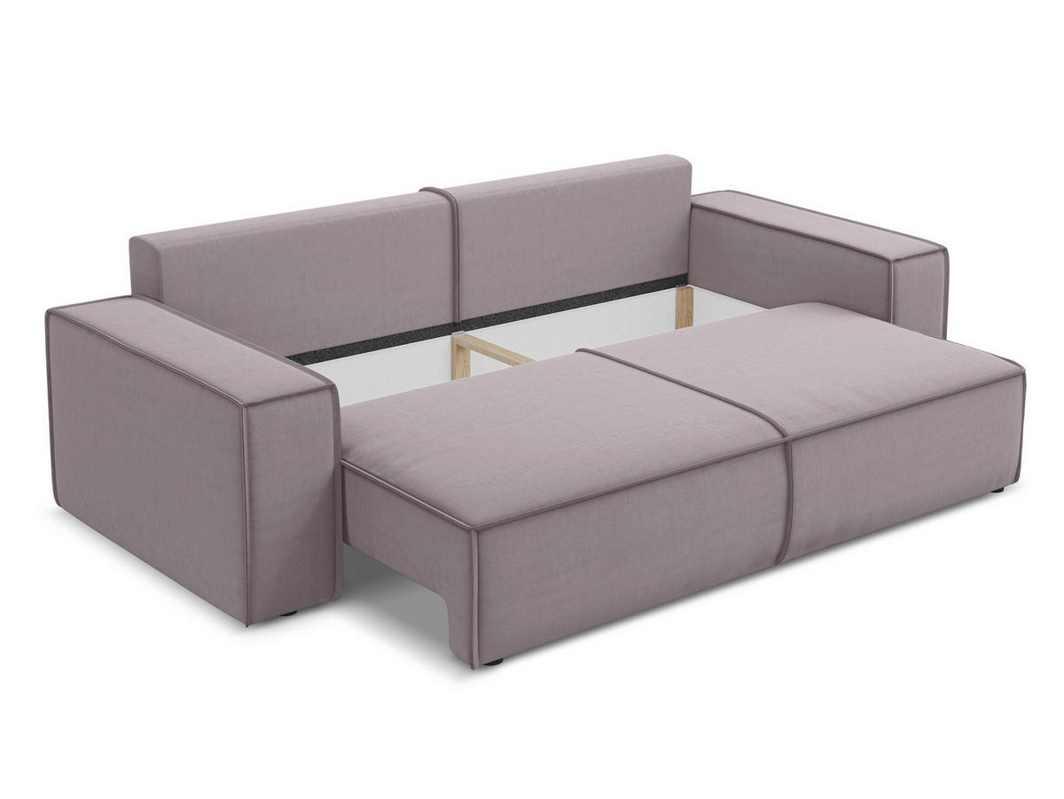 3-SITZER SOFA mit Schlaffunktion Samt Stoff Violett - Lila/Flieder, Kunststoff/Textil (255/85/105cm) - Makamii