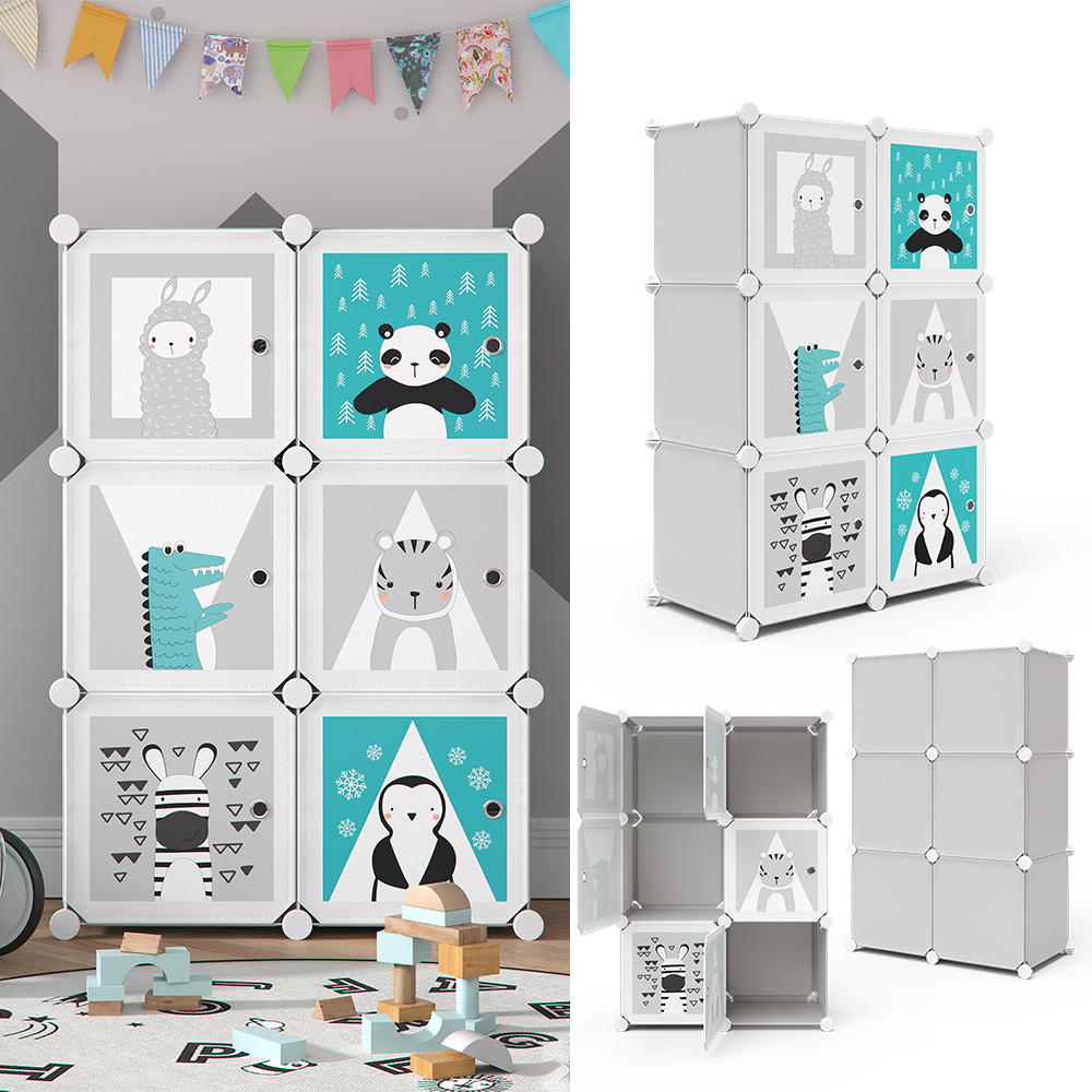 KINDERREGAL Andy Grau 74.5 x 110 cm 6 Fächer (Panda) - Grau, Textil (74.5/110/36.5cm) - Vicco