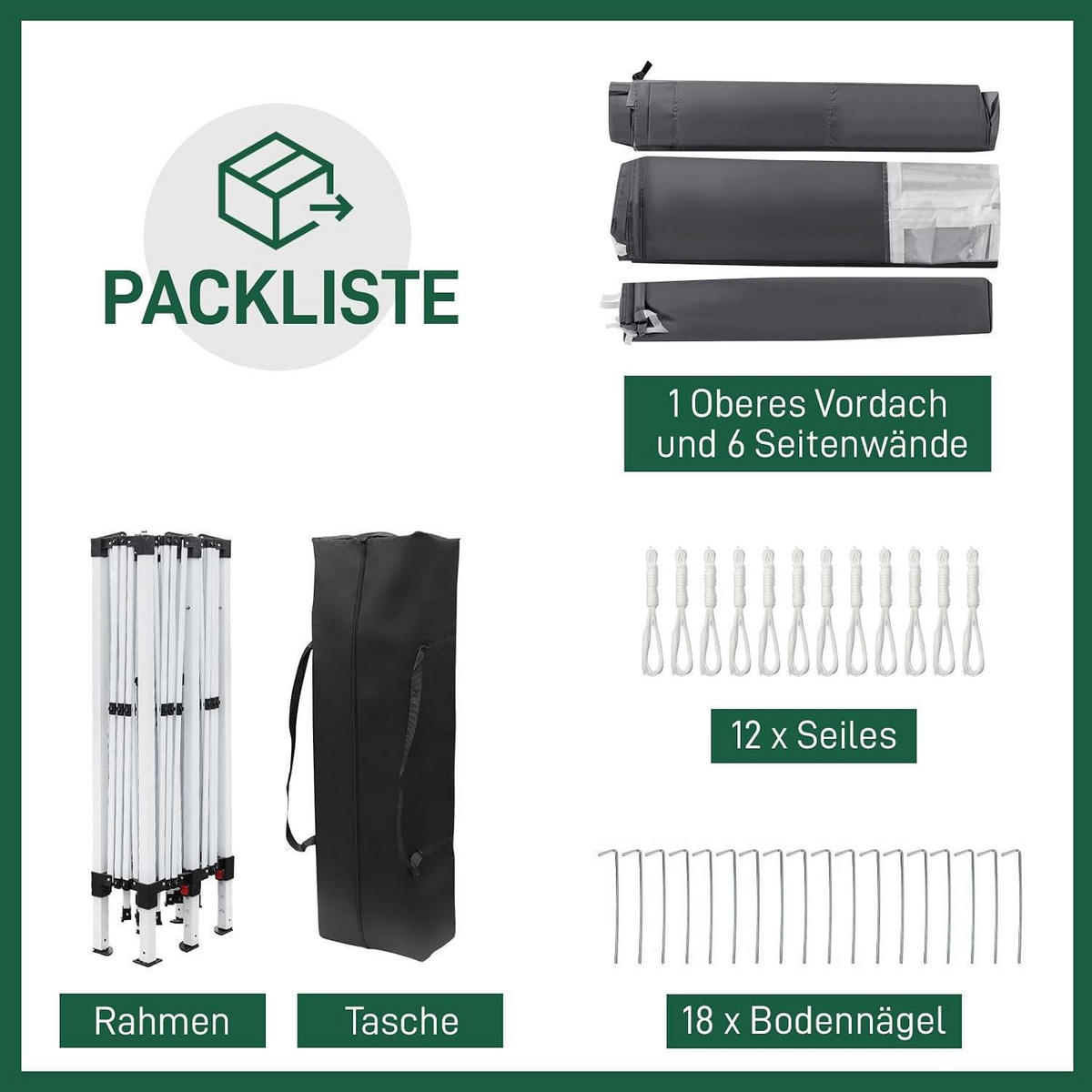 FALTPAVILLON 3x6m Dunkelgrau Wasserdicht UV-Schutz 50+ Metall - Anthrazit, Metall (300/268/600cm)