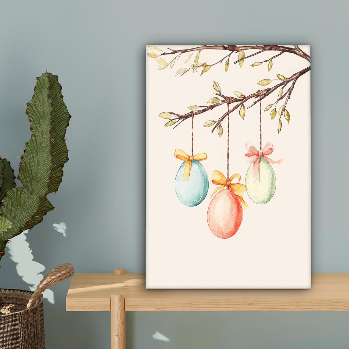 LEINWANDBILD Osterkuchen - Schleife - Eier Deko Wohnzimmer 20x30 cm - Creme, Textil (20/30cm) - MuchoWow