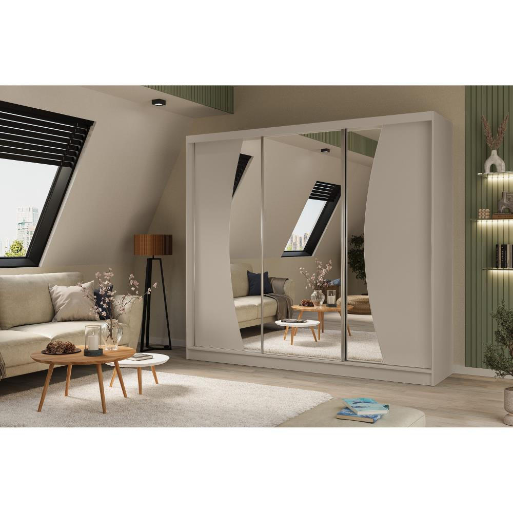 SCHWEBETÜRENSCHRANK Vox II 240/216/61 kaschmirmit Spiegel und Schubladen - Kaschmir, Holzwerkstoff (240/216/61cm) - Beautysofa