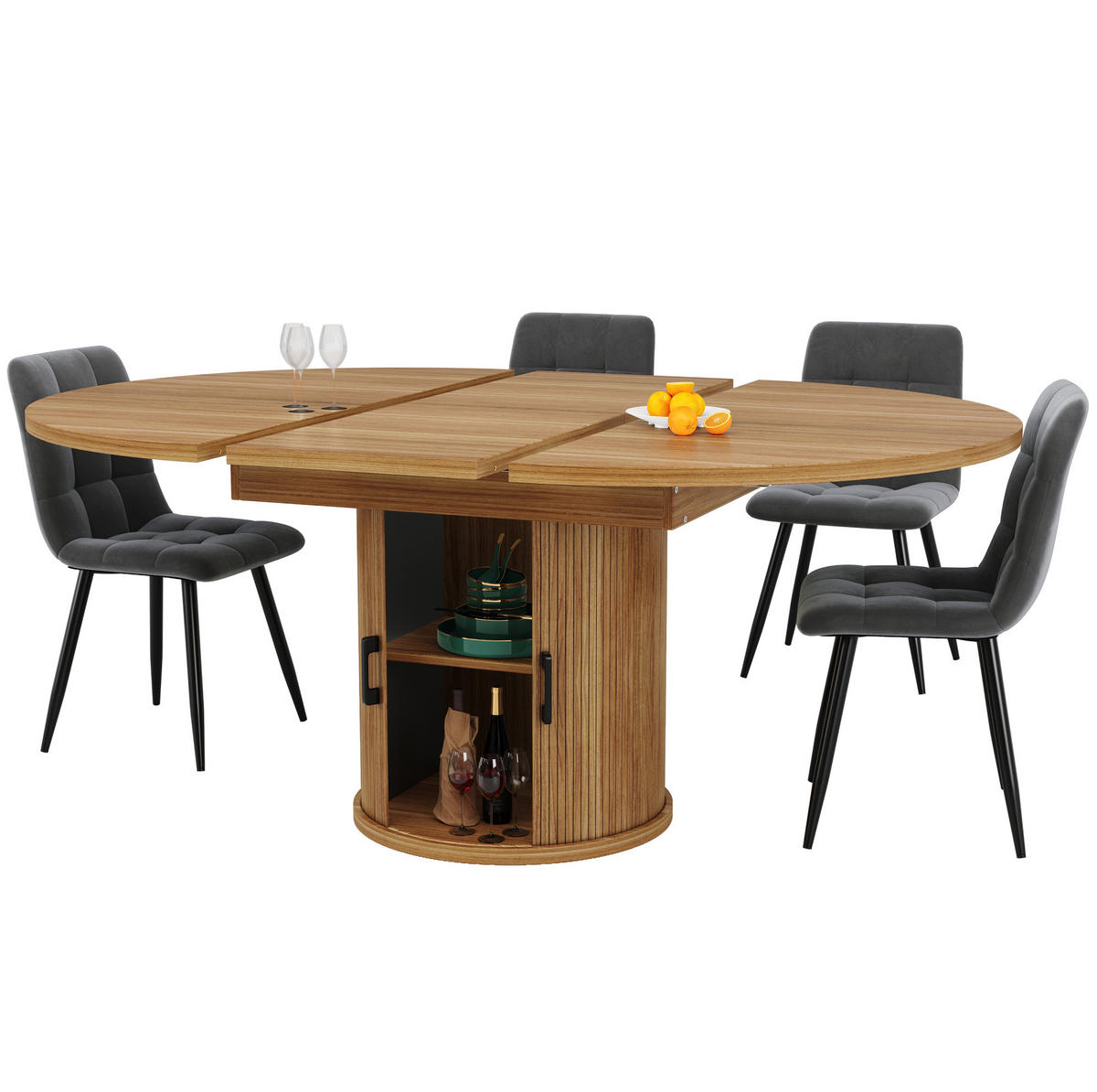 JÍDELNÍ stůl 118-158/118/76,8 cm ořechová z MDF s rozkládací deskou a úložným prostorem - hnědá, kompozitní dřevo (118/118/76.8cm) - OKWISH