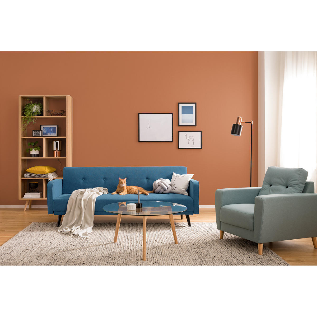 COUCHTISCH - Glas / Eiche massiv - Eichefarben, Glas/Holz (90/90/45cm) - home24