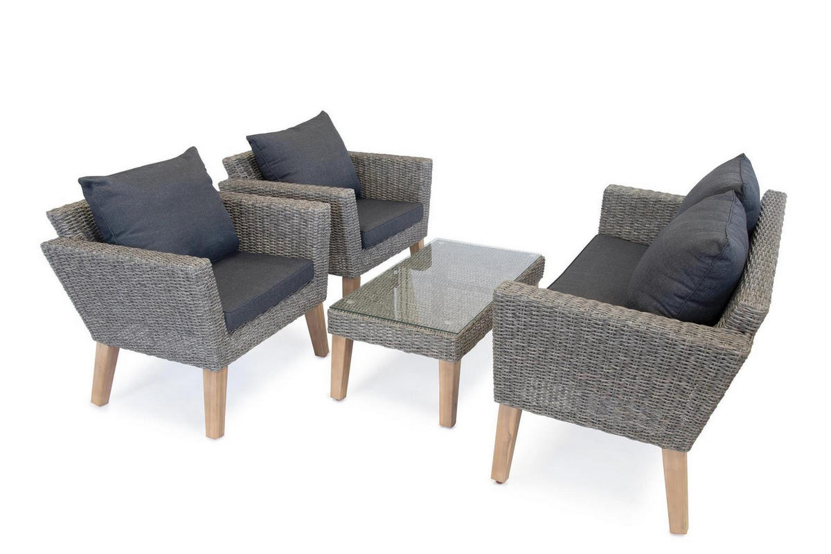 GARTEN-SITZGRUPPE Montecristo Anthrazit Polyrattan für 4 Personen - Grau, Glas - Green Spirit