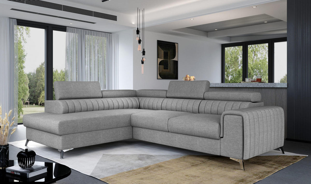 ECKSOFA - OLIVIER (Links, Lichtgrau) - Hellgrau, Textil (275/205cm) - Möblo