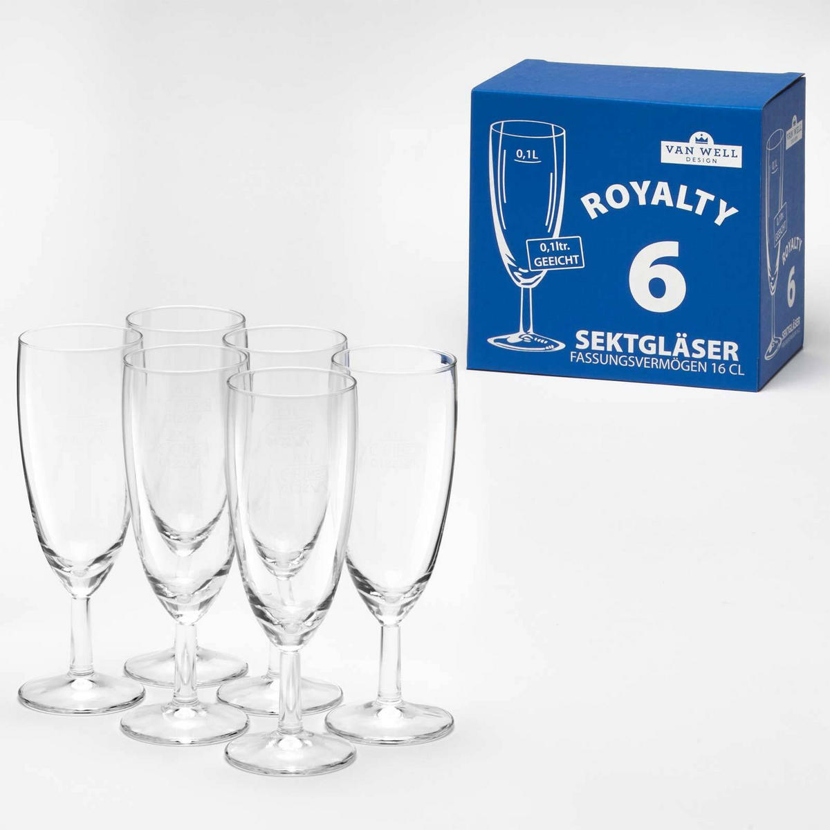 SEKTGLÄSER GEEICHT Royalty transparent 0,1 l 6er Set - Transparent, Glas (0.16L) - Van Well