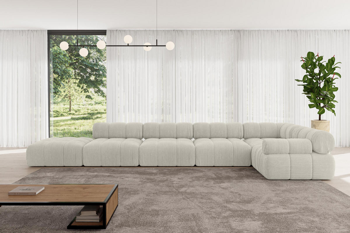 ECKSOFA modulares Sofa Felto-L3 - 475x190x70 cm Creme Cord - Hellgrau/Creme, Holzwerkstoff/Textil (475/190cm) - ALTDECOR