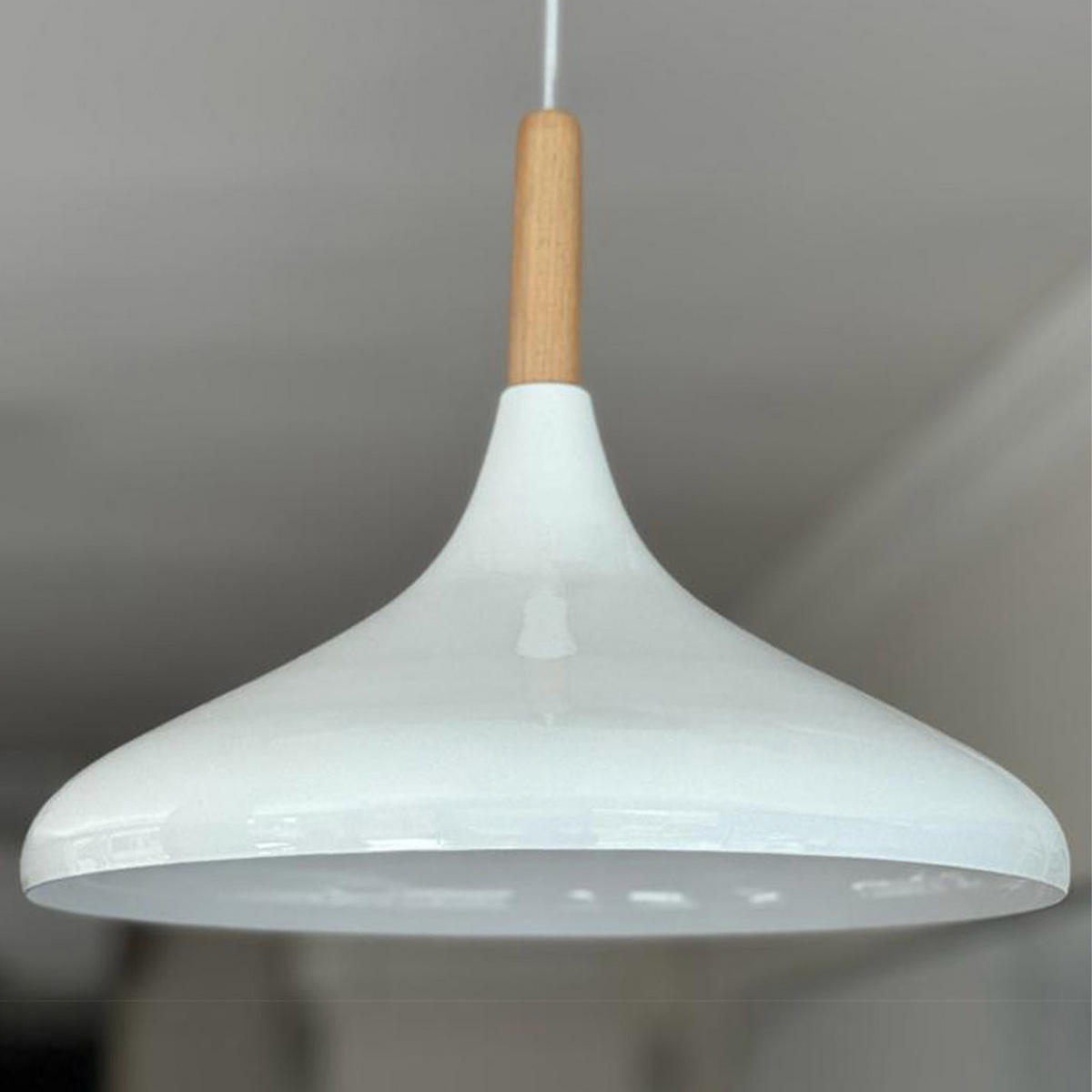 PENDELLEUCHTE Champion aus Holz 35/30 cm - Weiß, Metall (30/35/20cm) - Bamyum