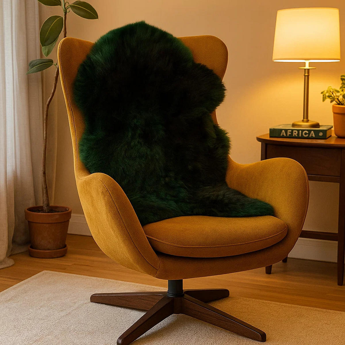 SCHAFFELL Ganzes Lammfell Langhaarig Smaragdgrün/Schwarz, ca. 130 cm - Smaragdgrün/Schwarz, Fell (65/130cm) - Provellus