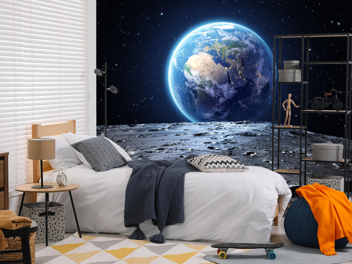 FOTOTAPETE für Schlafzimmer Mondblick Erde Kosmos Planet 500x350 - Blau/Schwarz, Papier (500/350cm) - Muralo