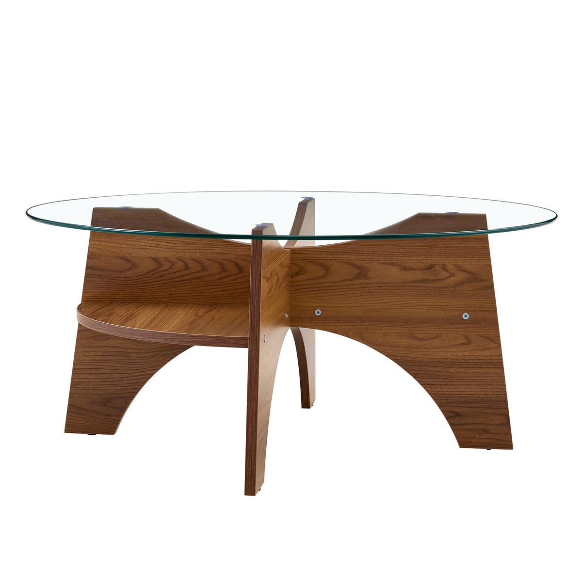 BEISTELLTISCH rund Ø 80 cm Sicherheitsglas Walnuss-Optik - Braun, Glas (80/80/36cm) - Meubliv