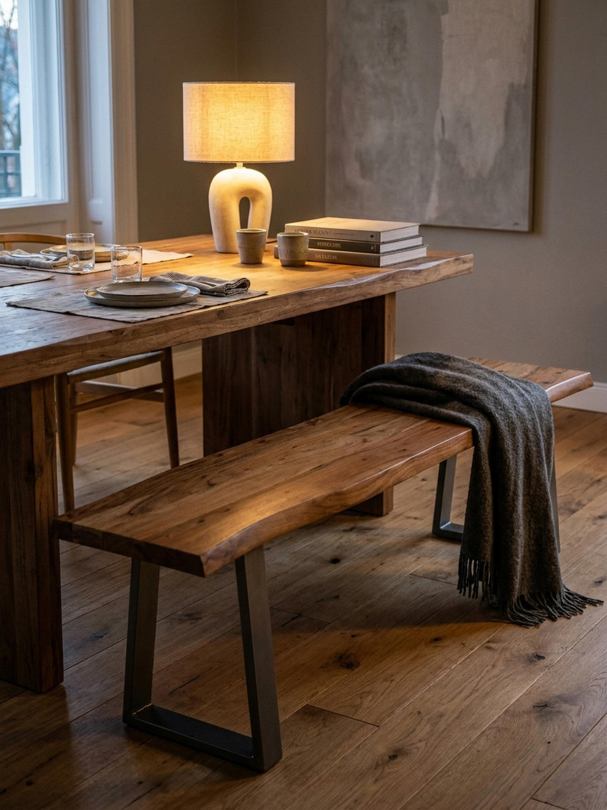 ESSZIMMERBANK Massivholz Metall Baumkante Chromgestell, Akazie 180x40x46 cm - Silberfarben/Braun, Holz/Metall (180/46/40cm) - KADIMA DESIGN