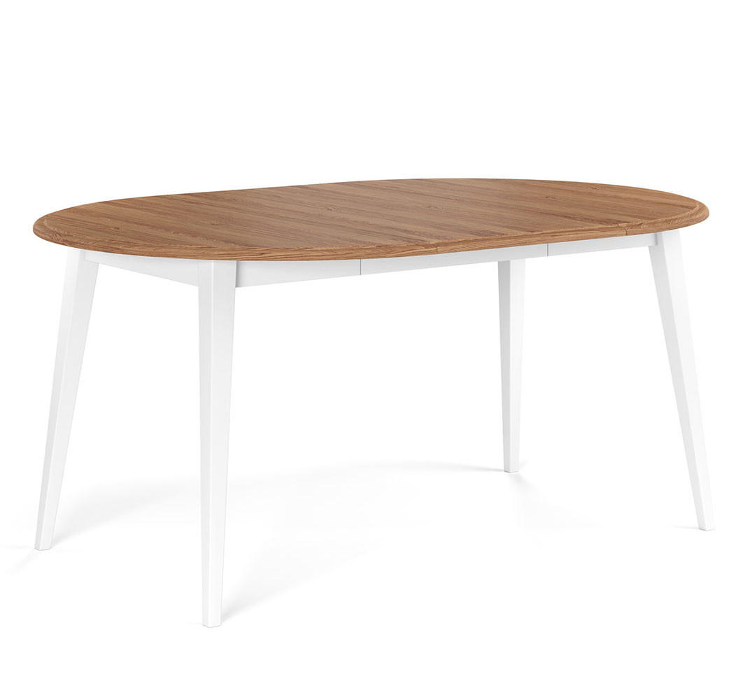 ESSTISCH Belluno Elegante Kiefer weiß (RAL9010) lackiert / Kiefer gebeizt, Eichefarben 110-160 / 110 / 74,5cm - Eichefarben/Weiß, Holz (110/160/75cm) - Feldmann-Wohnen